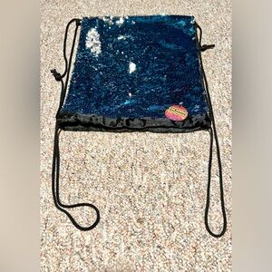 Sequin Drawstring Bag - Blue and Silver